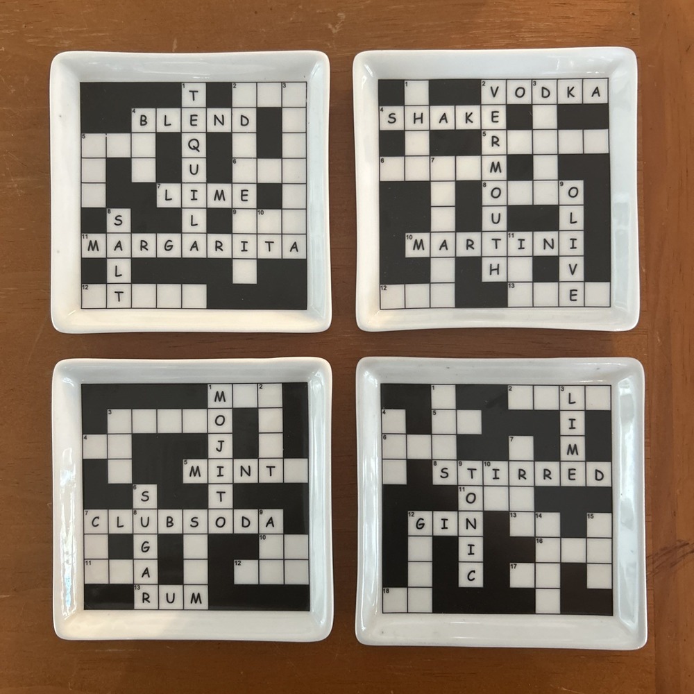 BIA Cordon Bleu International Crossword Coaster Plates - Cocktail Party Set Of 4